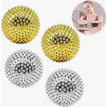4 Pack Magnetic Acupressure Finger Massage Balls, Small Metal Spiky Hand Therapy Balls, Gold and Silver