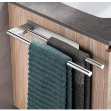 Zelfklevende handdoekhouder van roestvrij staal, boorvrije houder met twee armen, zilverkleurig, voor badkamer en keuken, 39 cm