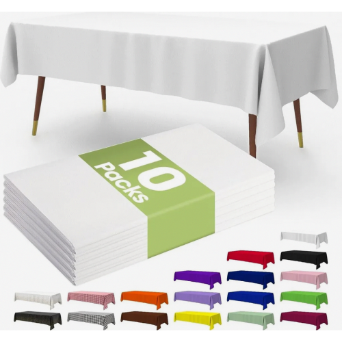 10 Pack Disposable Plastic Tablecloths, 137 x 274 cm White Rectangular Party Table Covers, Leakproof