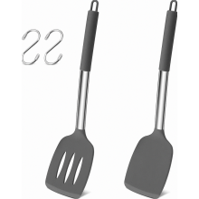 Ensemble de 2 spatules en silicone gris résistant à la chaleur, de qualité alimentaire, pour la cuisson et la pâtisserie.