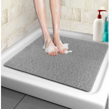 Tapis de douche antidérapant 80 x 80 cm, tapis de bain en luffa gris en PVC avec trous d'évacuation, massage doux, séchage rapide
