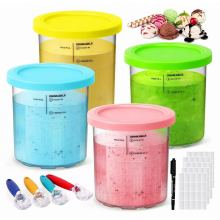 Ensemble de 4 récipients à glace avec 4 cuillères, sans BPA, compatible lave-vaisselle, pour sorbetières