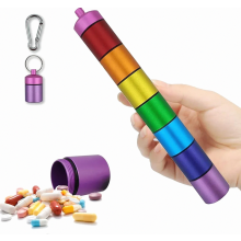 Pilulier en aluminium pour 7 jours, petit organiseur de médicaments étanche avec compartiments et porte-clés, coloré