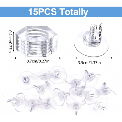 15 Pack Clear Threaded Suction Cups 30 mm with Knurled Nuts for Kitchen Bathroom Windows and Glass 1