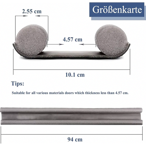 Door Draught Excluder 94cm, Double Seal Noise and Wind Blocker for Front and Interior Doors, Grey 2