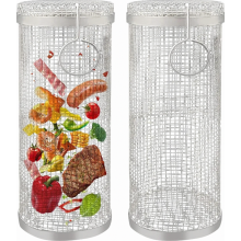 Set van 2 rolbare grillmanden, cilindrische roestvrijstalen barbecuemanden voor groenten, vis en vlees, 20 cm