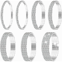 7 Piece Rhinestone Stretch Tennis Bracelets, Silver Stackable Wedding Jewellery for Women and Girls