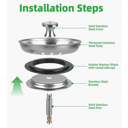 82 mm Kitchen Sink Strainer Plug, Height Adjustable Drain Stopper for 82-84 mm Openings with Two Seals 2