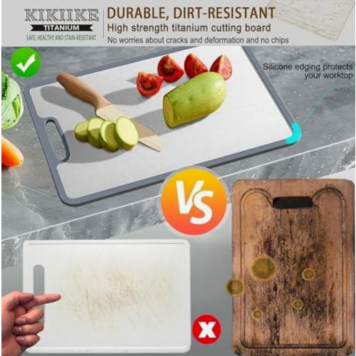 Titanium Cutting Board with Double-Sided Non-Slip Silicone Edges, Reversible Kitchen Board, 29 x 20 cm 1