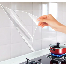 Transparent Static Cling Wall Protection Film, Adhesive Free Oil and Water Resistant Vinyl for Kitchen Backsplash