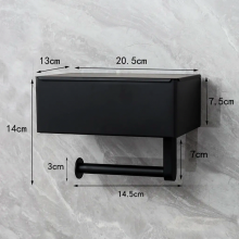 Toilet Roll Holder Without Drilling, Stainless Steel Toilet Paper Holder with Shelf and Wipes Box, Black