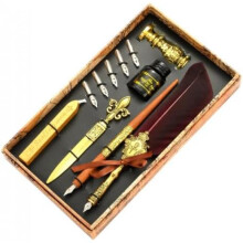 (Weinrot) Vintage Feather Quill Pen Set Calligraphy Dip Pen Writing Ink Wax Seal Stamp Kit with Replacement Nibs Gift