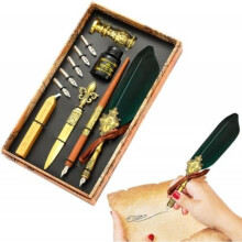 (Dunkelgrün) Vintage Feather Quill Pen Set Calligraphy Dip Pen Writing Ink Wax Seal Stamp Kit with Replacement Nibs Gift