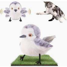 Interactive Flapping Bird Cat Toy with Realistic Chirping, Touch Activated Rechargeable Kitten Toy with Catnip
