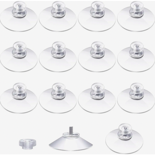 15 Pack Threaded Suction Cups 40 mm, Transparent with Knurled Nut for Kitchen, Bathroom, Windows and Mirrors