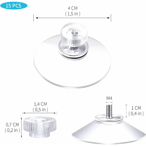 15 Pack Threaded Suction Cups 40 mm, Transparent with Knurled Nut for Kitchen, Bathroom, Windows and Mirrors 1