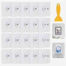 20 Pack Transparent Self Adhesive Picture Hooks, No Drill Wall Hangers for Frames, Posters, Photos and Paintings