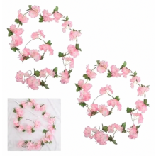 Set van 2 kunstmatige kersenbloesemslingers met roze bloemen voor op de fietsmand, om buiten op te hangen en als lentedecoratie te gebruiken