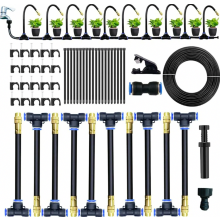 Kit de sistema de riego por nebulización para jardín con 10 boquillas y manguera flexible de 10 m para refrigeración de patios e invernadero