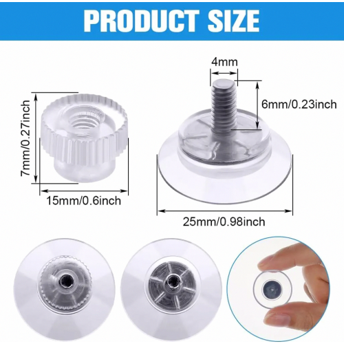 10 Pack Reusable Threaded Suction Cups for Parking Discs, Strong Adhesive Pads, 25 mm Diameter, 4 mm Thread 1