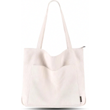 Grote beige schoudertas met koord voor dames, ideaal voor school, werk, reizen en winkelen.