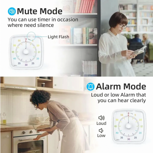 Visual Timer with Night Light, 60 Minute Countdown, Rainbow Pattern Kids Pomodoro Timer, Quiet, White 2
