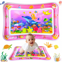 Alfombra de juegos inflable para bebés, color rosa, sin BPA, cojín de actividades para que los bebés y niños pequeños jueguen boca abajo.