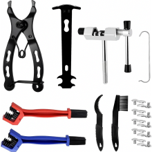 Fietskettingreparatieset met kettingpons, reinigingsborstel, schakeltang en 5 paar klinknagels voor fietsen met 6-12 versnellingen.