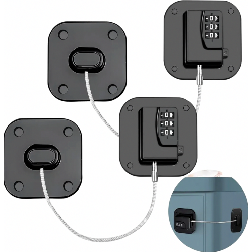 2 Pack Self Adhesive Fridge Lock with Combination Code, No Drill Child Safety Cabinet and Drawer Lock