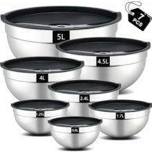 Ensemble de 7 bols mélangeurs en acier inoxydable avec couvercles, bols à salade empilables, compatibles lave-vaisselle, de 0,8 L à 5 L