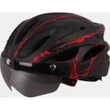 Ultralichte unisex fietshelm voor volwassenen met geïntegreerde bril, zwart en rood, voor buitensporten en wielrennen.