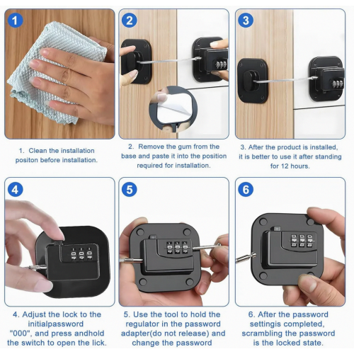 2 Pack Self Adhesive Fridge Lock with Combination Code, No Drill Child Safety Cabinet and Drawer Lock 2
