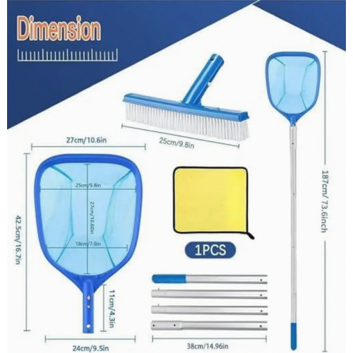 Pool Skimmer Net with 187 cm Telescopic Pole, Fine Mesh Leaf Net and Pool Brush Cleaning Set 1
