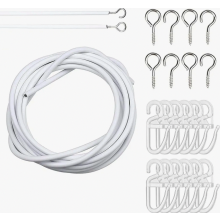 Cable blanco para cortinas de 2 m con 20 ganchos, cable flexible para cortinas de red, ventanas y cortinas de ducha.
