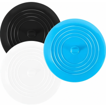 Set van 3 siliconen afvoerstoppen, universele afvoerpluggen voor gootsteen, bad en wastafel in keuken en badkamer, zwart, wit en blauw