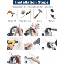 Paquete de 2 barras de apoyo de acero inoxidable de 60 cm para personas mayores, asas de seguridad para ducha y baño cromadas, montadas en l
