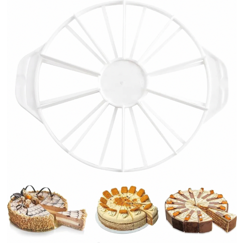 10/12 Slice Cake Divider with Handle, Double Sided Round Plastic Cake Cutter Guide, Reusable White