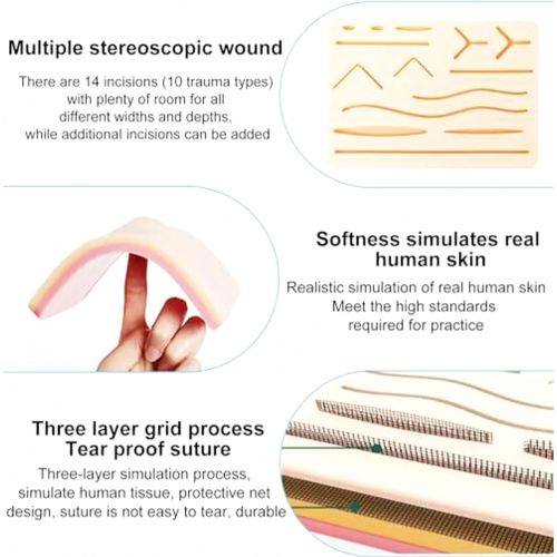 Suture Practice Kit with Silicone Pad, Surgical Training Tools and Suturing Supplies for Education 1