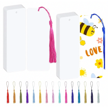 Lot de 60 marque-pages en papier vierge avec trou et pompons colorés, 14 x 5 cm, étiquettes cadeaux à faire soi-même