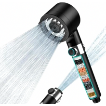 High Pressure Filter Shower Head with 15 Layer Filtration, 1.5 m Hose, 3 Spray Modes, Black Handheld Shower