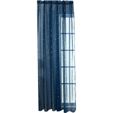 Modern marineblauw, doorschijnend voilegordijn met glanzend sterrenmotief, transparante tule raamgordijnen, 100 x 270 cm