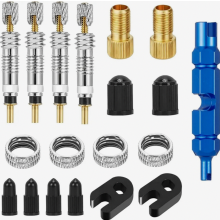 Juego de 19 adaptadores y herramientas para válvulas Presta, compatibles con bicicletas de carretera y de montaña.