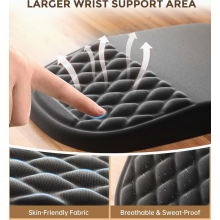 Tapis de souris ergonomique en gel avec repose-poignet, support en mousse à mémoire de forme, texture massante, base antidérapante, noir