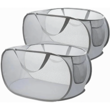 Lot de 2 paniers à linge pliables de 75 L avec poignées, paniers de voyage pliables et portables pour la salle de bain, gris