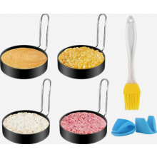 4 cercles à œufs en acier inoxydable, moules ronds à crêpes et omelettes pour la cuisson des œufs et le petit-déjeuner