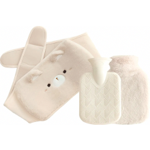 Warmwaterkruikgordel van natuurlijk rubber (1 liter), lekvrij, beige, voor nek, schouders, rug en benen.