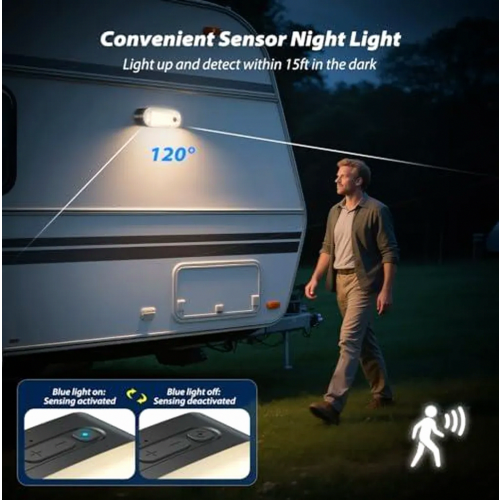 Rechargeable Motion Sensor Camping Lantern, Hanging Tent Light, IPX5 Waterproof Magnetic Work Light with SOS Mode 1