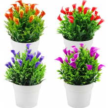 Ensemble de 4 fleurs de lys calla artificielles en pot pour la décoration intérieure et extérieure de la maison, de la salle de bain, du bal