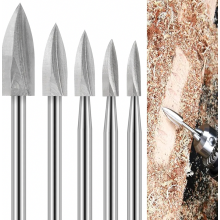 Wood Carving Drill Bit Set for Rotary Tools, 5 Pieces, Precision Engraving Burrs for DIY Woodworking