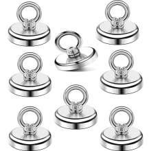 Lot de 8 aimants néodyme puissants de 45 kg, 32 mm, avec œillet, pour la pêche à l'aimant, la maison, l'atelier et l'eau.